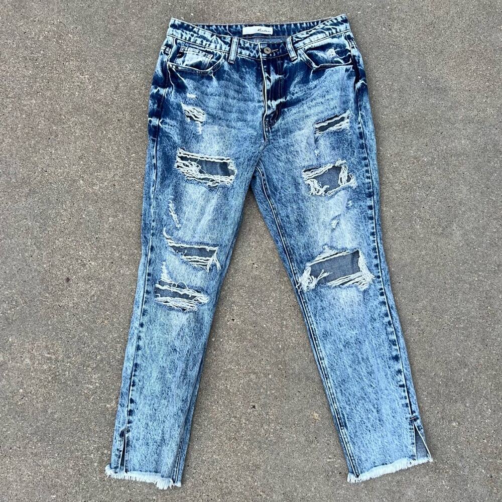 KanCan distressed light acid Wash high rise skinny jeans raw hem
